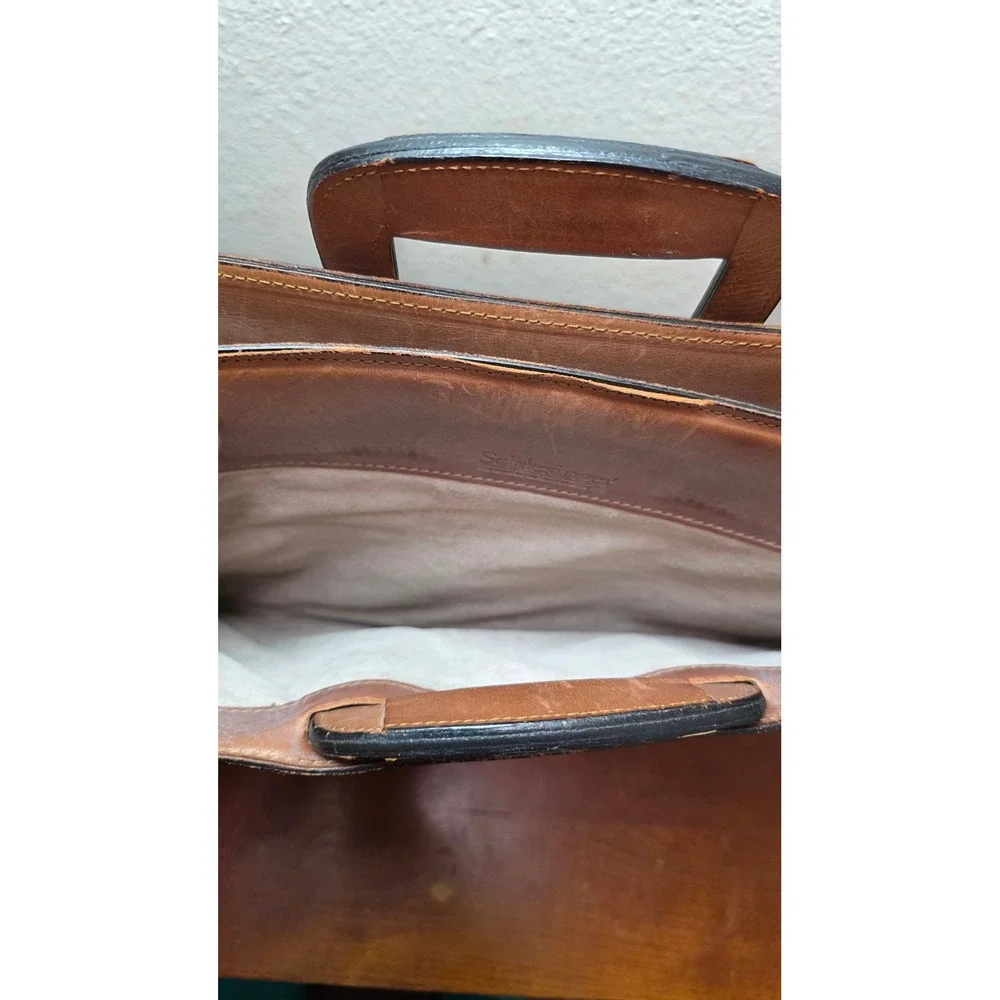VTG Schlesinger Briefcase Handcrafted Leather Mens Tan Laptop Bag Made in USA